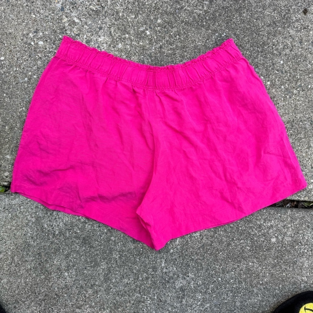 H&M High Rise Linen Blend Pull On Shorts Hot Pink Resort Wear Women's XXL Summer - Picture 5 of 5